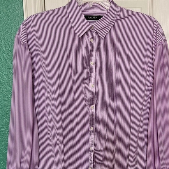 Ralph Lauren Button Front Purple Striped Broadcloth Shirt size XL. - Picture 3 of 7
